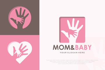 negative space kids hand with mother hand logo design, vector illustration .