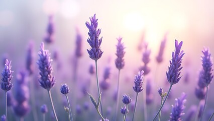 Naklejka premium Lavender Field at Sunrise: A Serene and Tranquil Scene
