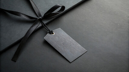 Elegant black gift box with black ribbon and blank tag suitable for various occasions