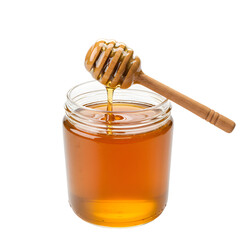 Golden Honey in Glass Jar with Honey Dipper: Pure, Natural Sweetness on transparent background