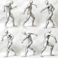 Fototapeta premium a set of sketches of a man in various poses
