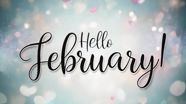 Hello February card with snowflakes. Hand drawn inspirational winter quotes with doodles. Winter postcard. Motivational print for invitation cards, brochures, posters, calendars