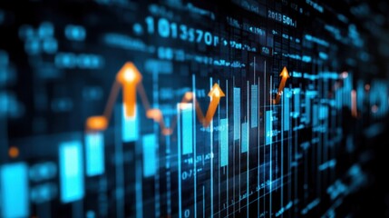 Digital display showing rising financial indicators.