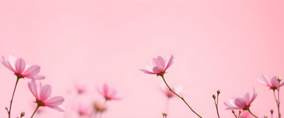 Fototapeta premium Delicate Pink Flowers on Pink Backdrop