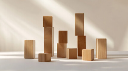 Arrangement of Wooden Cubes in a Minimalist Setting