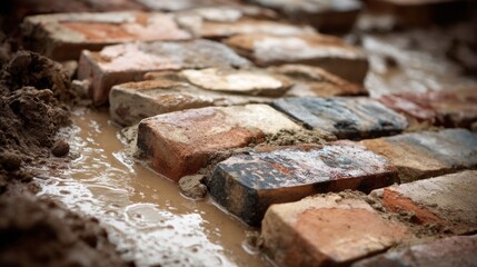 Freshly laid bricks with wet cement