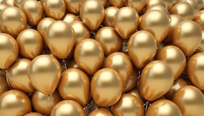 Bunch of gold balloons are in a bunch