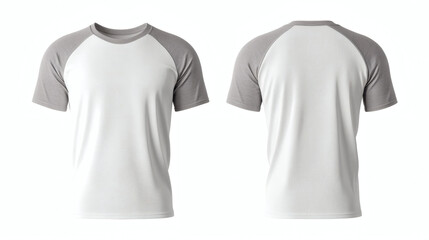 Plain White body and light gray raglan short sleeve t-shirt 3D mockup showcasing front and back views for apparel design presentation on white background