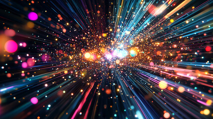 Fototapeta premium Vibrant Cosmic Burst with Radiant Light Trails and Sparkling Particles