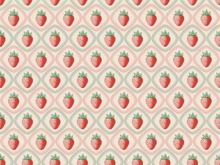 Retro Strawberry Seamless Pattern on Geometric Textured Background