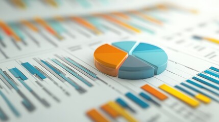 Income statement, layered graph data over clean background, 3D illustration.