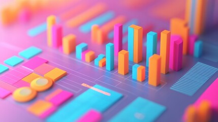 Income statement, layered graph data over clean background, 3D illustration.