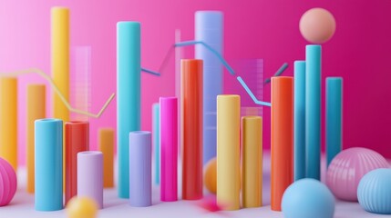 Income statement, layered graph data over clean background, 3D illustration.