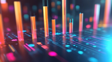 Income statement, layered graph data over clean background, 3D illustration.