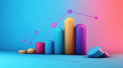 Income statement, layered graph data over clean background, 3D illustration.