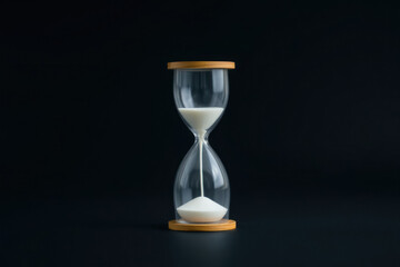 Simple hourglass. Black backdrop, copy space.