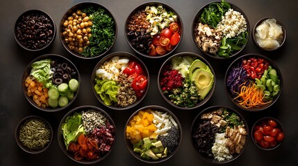 Healthy buddha bowls recipe ideas: vegan and vegetarian grain bowl with fresh ingredients and toppings