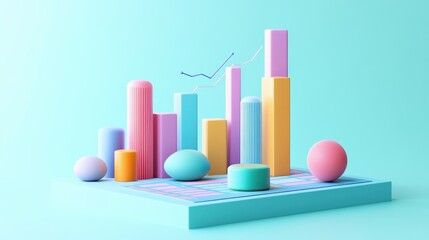 Income statement, layered graph data over clean background, 3D illustration.