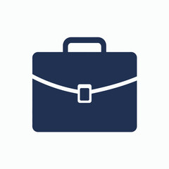 A navy blue briefcase illustration with a handle and white latch isolated on a white background