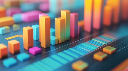 Income statement, layered graph data over clean background, 3D illustration.