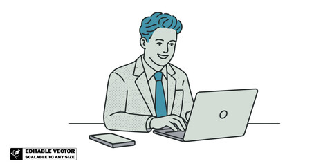 Businessman Working at Desk with Laptop &ndash; Office Work, Productivity, and Professional Focus Concept