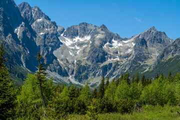 Beautiful mountain peaks towering over the valley. Popular destinations for Tatra trips in Slovakia.