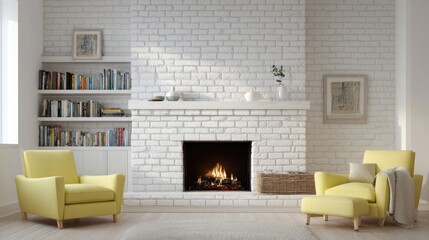 Painted brick fireplace in modern interior