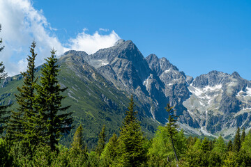 Tatra peaks on a beautiful spring day. Among the peaks are several belonging to the Outstanding Crown of the Tatras.