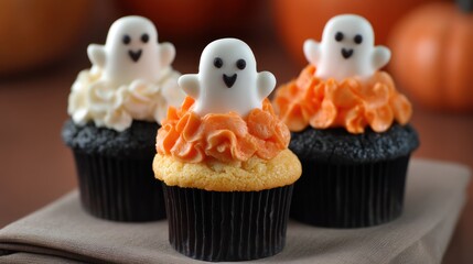 Spooky Halloween cupcakes with ghost toppers