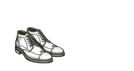 a pair of leather shoes, black and white illustration