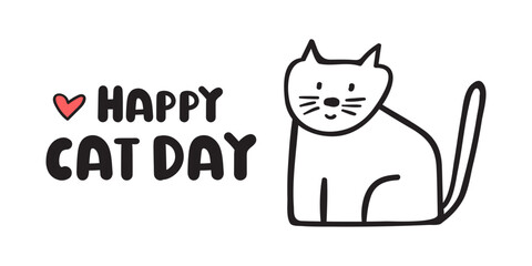 Banner. Happy cat day. Outline vector design on white background.