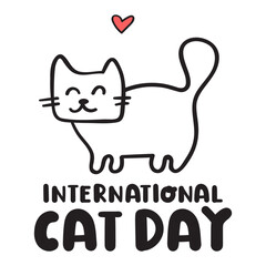 International cat day. Banner. Outline design. Happy cat. Illustration on white background.