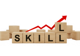 Skill growth concept with wooden blocks isolated on transparent background