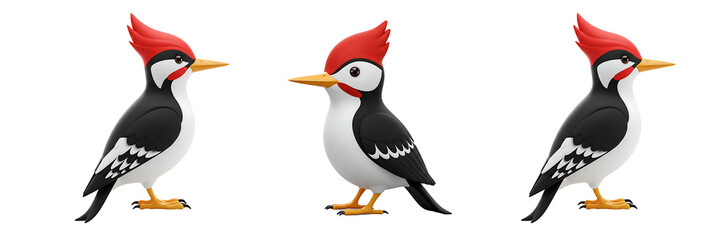 Cartoon Woodpecker Bird with Red Crest Transparent Background

