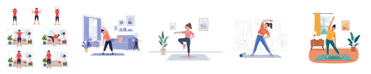 Woman Doing Home Workout Exercises Collection