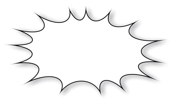 The shape is reminiscent of an explosion or a sudden impact, often used in comics and graphic novels to convey loud noises, shouts, or impactful statements.