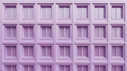 Lavender building facade with repeating square windows.