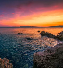 Fotobehang Crimson wonderful summer scenery, picturesque nature view in north Croatia, Rijeka resort, Kostrena beach, Croatia, Europe...exclusive - this image is sold only on Adobe stock  © Rushvol