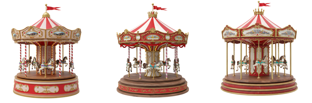 Vintage Carousel Ride with Horses Transparent Background

