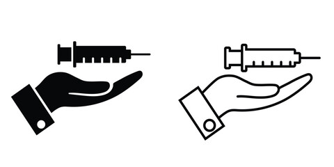 Illustration of hands holding a syringe, showcasing different styles and designs in a healthcare context