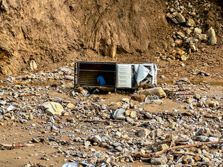 Salamdo River Flooding swept and damaged Vehicle in Patikharka of Kavrepalanchok District, Nepal.