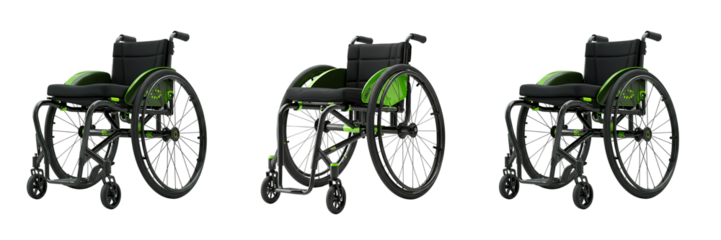 Modern Lightweight Wheelchair in Green and Black Transparent Background



