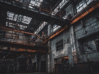 Naklejka premium Abandoned industrial building interior architecture decay