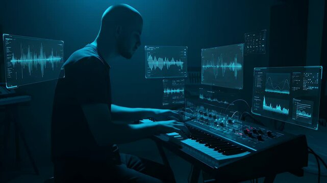 Music producer working in a digital audio workstation