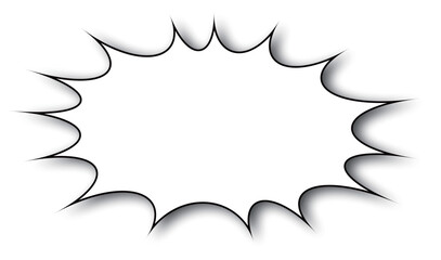 The shape is reminiscent of an explosion or a sudden impact, often used in comics and graphic novels to convey loud noises, shouts, or impactful statements.