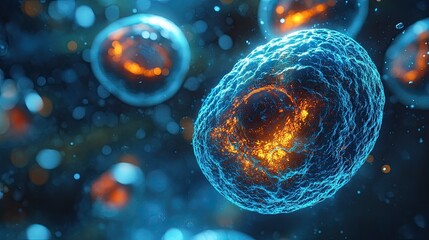 3D Render of Human Cells on Blue Background Showing Biological Detail and Cellular Structures for Science Visuals 