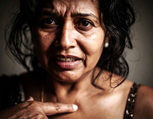 Woman expressing worry and distress close up portrait