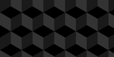 Obraz premium Abstract cube geometric tile and mosaic wall or grid backdrop technology wallpaper black cubic background. Seamless geometric pattern square and diamond cubic shapes repeat surface art mosaic design.