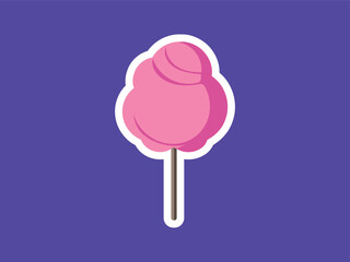 Simple Cartoon Style Pink Cotton Candy Dessert on a Stick