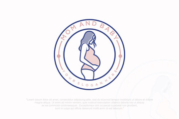 pregnant woman icon or logo , letter B , vector illustration